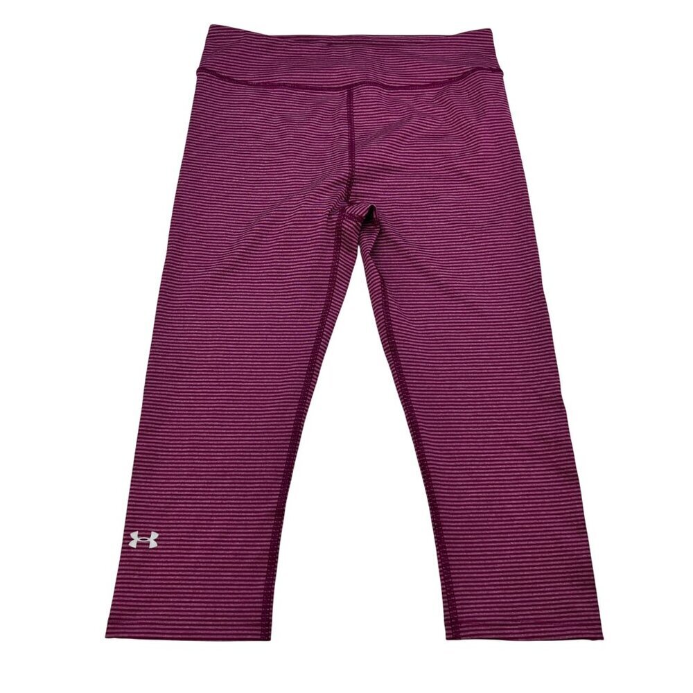 Under Armour Womens Striped Cropped Leggings Compression Fuchsia Size Medium New